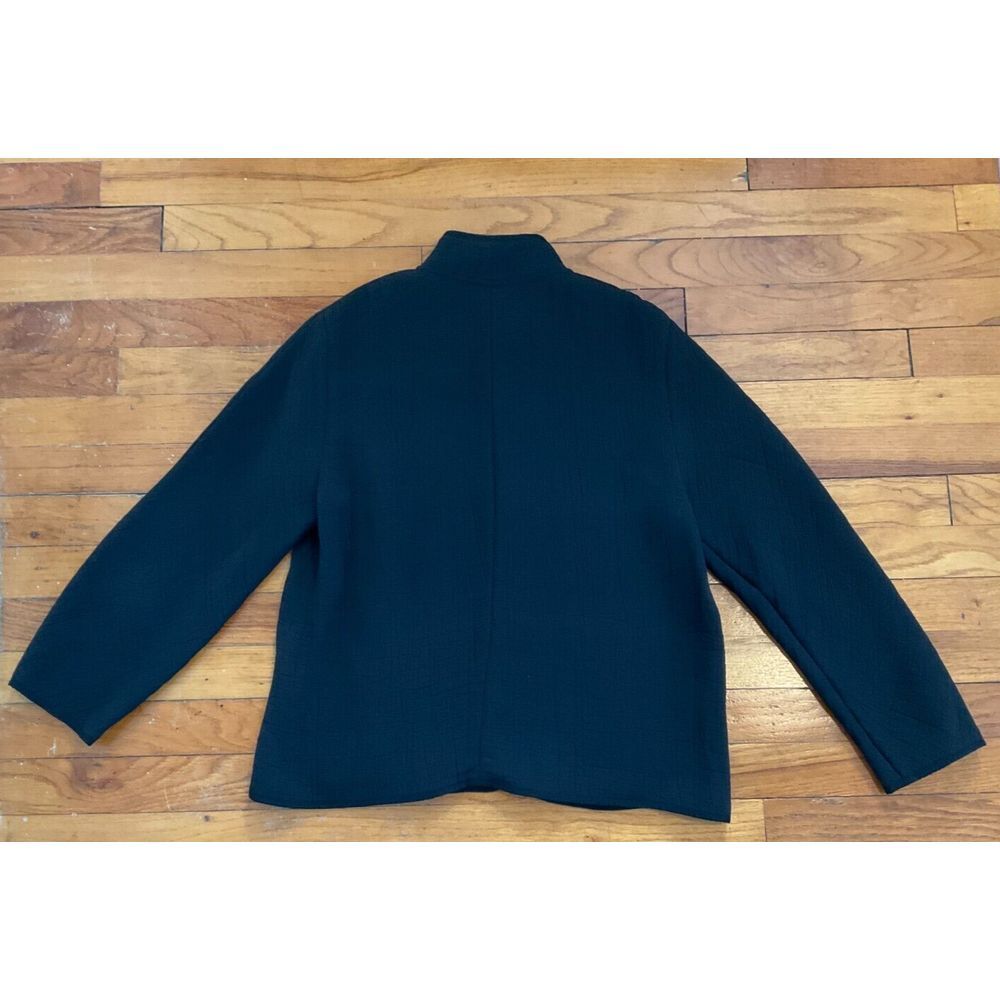 Eileen Fisher Woman's Small Black Crinkle Full Zip Jacket Rayon Silk Pockets - Picture 6 of 6